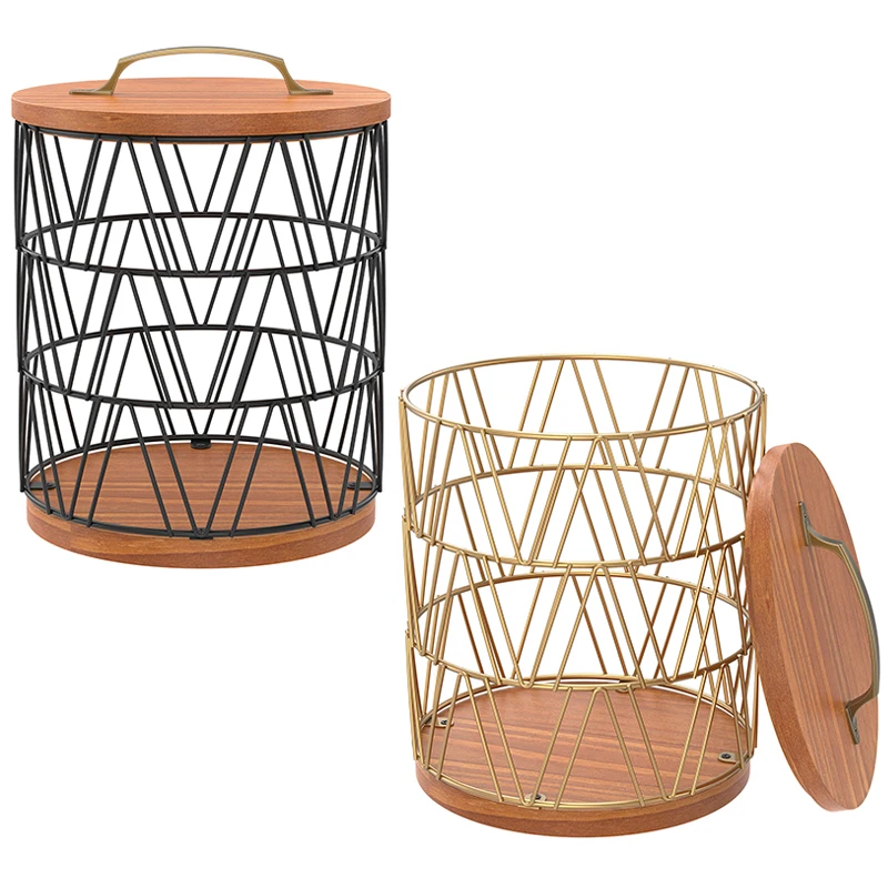 

Coffee Capsule Holder Metal Coffee Pods Storage Basket with Wood Lid Base for Bar Counter Organizer Accessories
