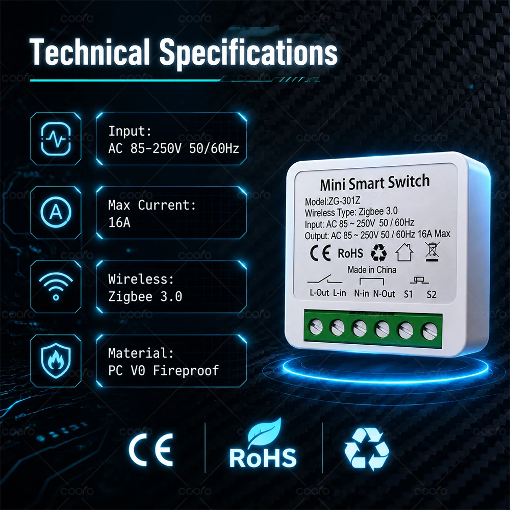 Tuya Zigbee 16A Smart Switch Mini-Modul DIY 2-Wege-Steuerung Smart Home Relais Automatisierungs-Schalter Kompatibel mit Alexa Google Home – Detail 7