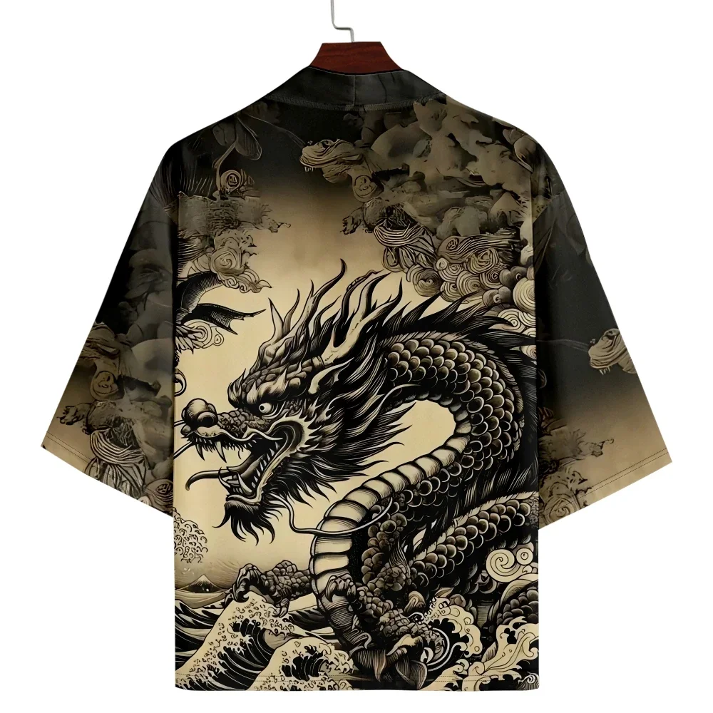 

Традиционное кимоно хаори, женское кимоно, японский демон, рубашка с принтом дракона, одежда, кардиган в стиле Харадзюку для мужчин, большие размеры
