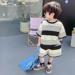 Children Set 2023Boys Summer New Fashionable Striped Short Sleeved Sports Styles Cool Handsome Boys Casual Two Piece Set