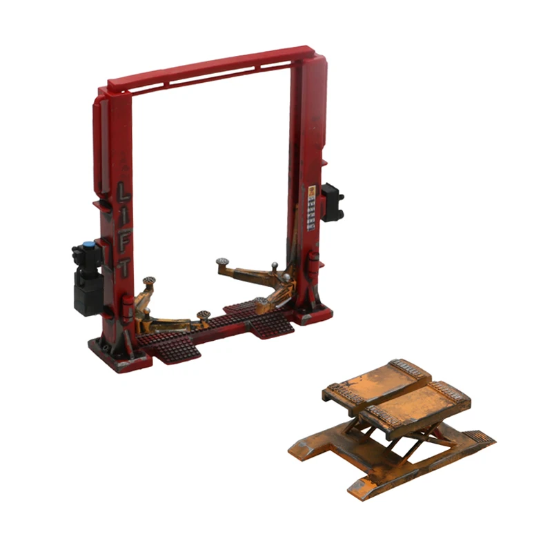 1PCS 1/64 Skala Modell Auto Motorrad Lift Vier-pfosten/Gantry/Hydraulische Aufzüge Miniatur Harz Fahrzeug hebezeug Reparatur Werkstatt Teile