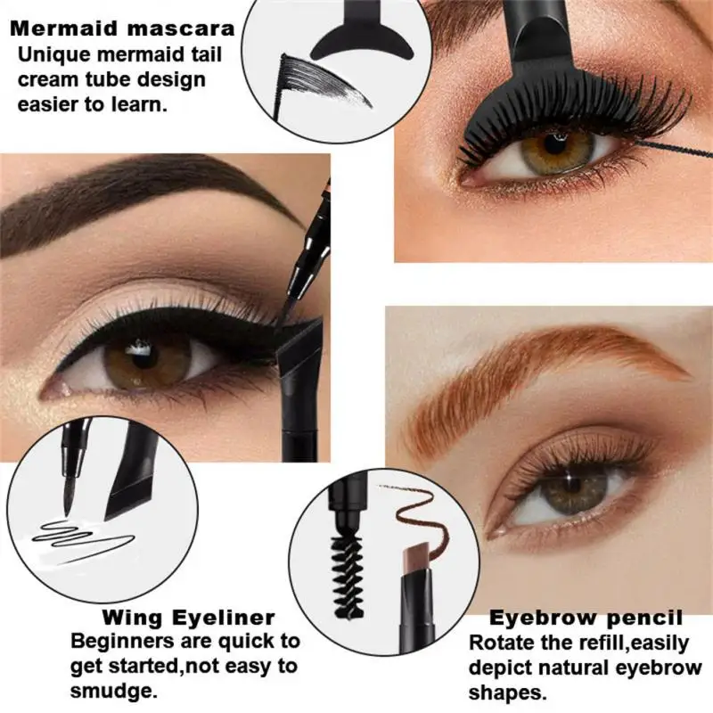 DNM 3PCS Eye Set 7Colors Long Lasting Waterproof Eyeliner Mascara Eyebrow Pencil Set  Makeup Kit Fashion Cosmetics Beauty Tools