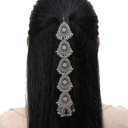 Vintage Luxury Rhinestone Water Drop Hair Ornaments Retro Silver Color Long Tassel Headdress Bride Wedding Hair Accessories