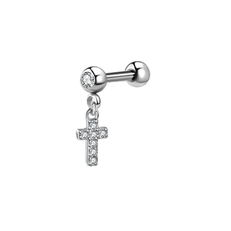 1PCS Moon Ear Cartilage Stud Earring Barbell Cz Star Tragus Piercing Stud Earring Helix Jewelry Daith Earring Rook Conch Stud