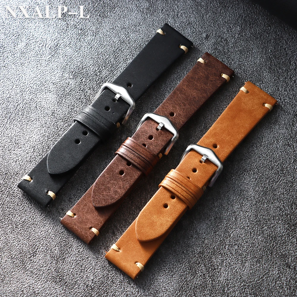 Vintage Calfskin Watch Band 18mm 19mm 20mm 21mm 22mm Handmade Stitching Genuine Leather Strap for Seiko for Omega Smart Bracelet image 6