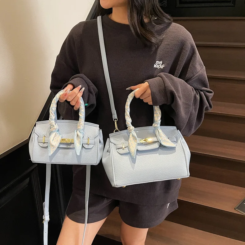 

​ Женская сумка Birkin из гальки и кожи 2025 года, роскошная сумка через плечо с регулируемым плечом и шарфом, дизайнерская сумка в стиле ​