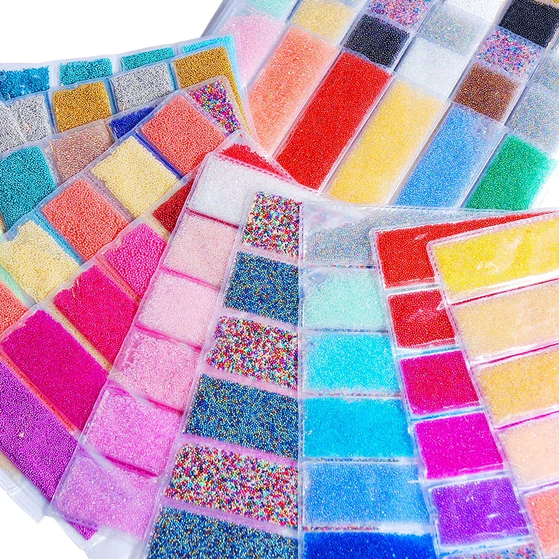 Set of 6 Colors Caviar Micro Beads Nail Art Decorations, Metallic Nail Tips Designs DIY