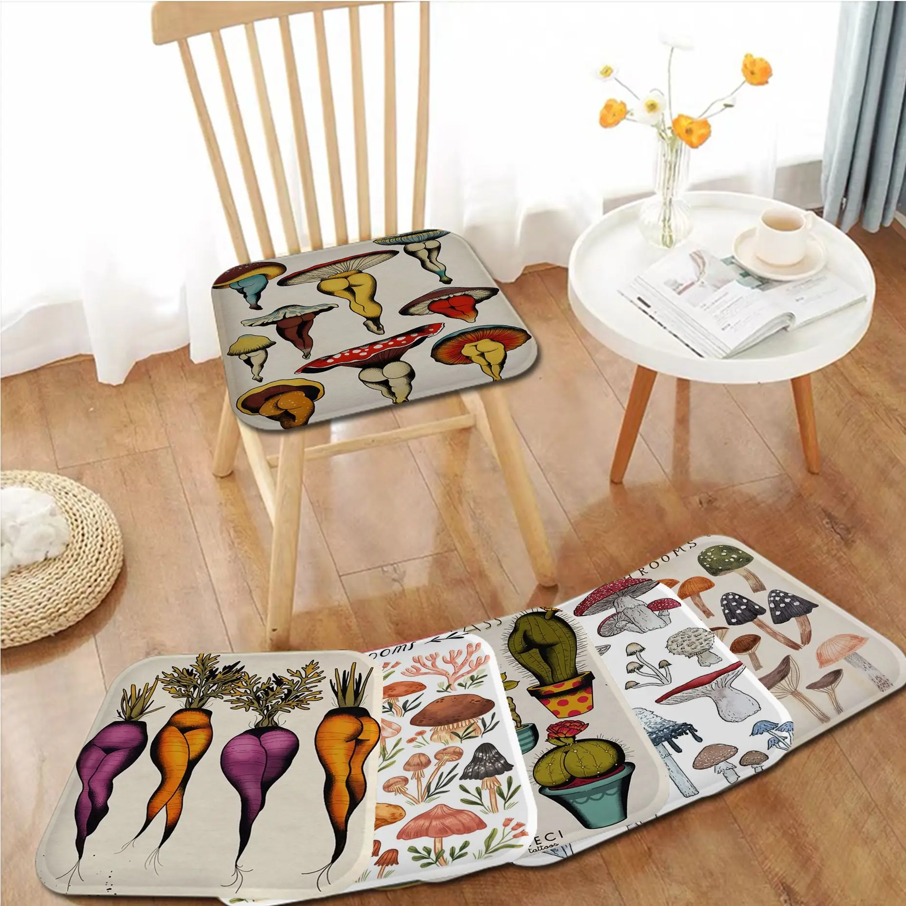 Mushroom With Sexy Woman Leg Round Stool Pad Patio Home Kitchen Office Chair Seat Cushion Pads Sofa Seat 40x40cm Buttocks Pad