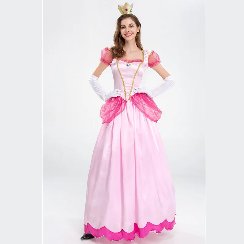 Halloween Purim Super Bro Plumber Adult Peach Princess Fancy Costume Christmas Carnival Party Alice Queen Cosplay Dress