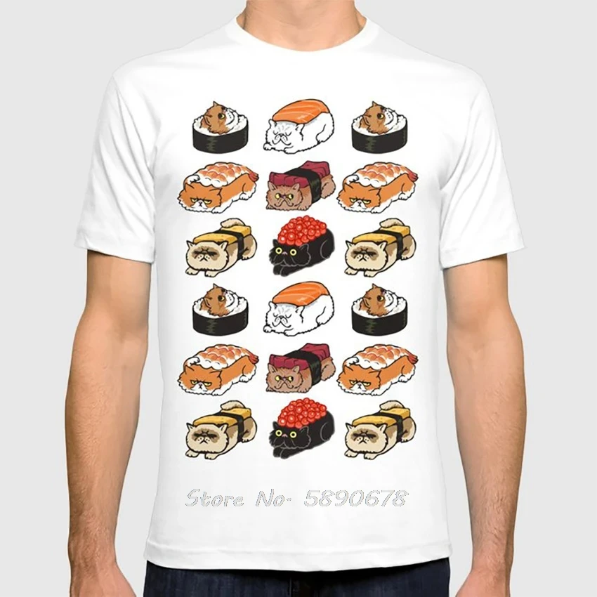 Sushi Persian Cat T Shirt Cartoon Sushi Persian Cat Tshirt Men Cotton Tees Tops Harajuku