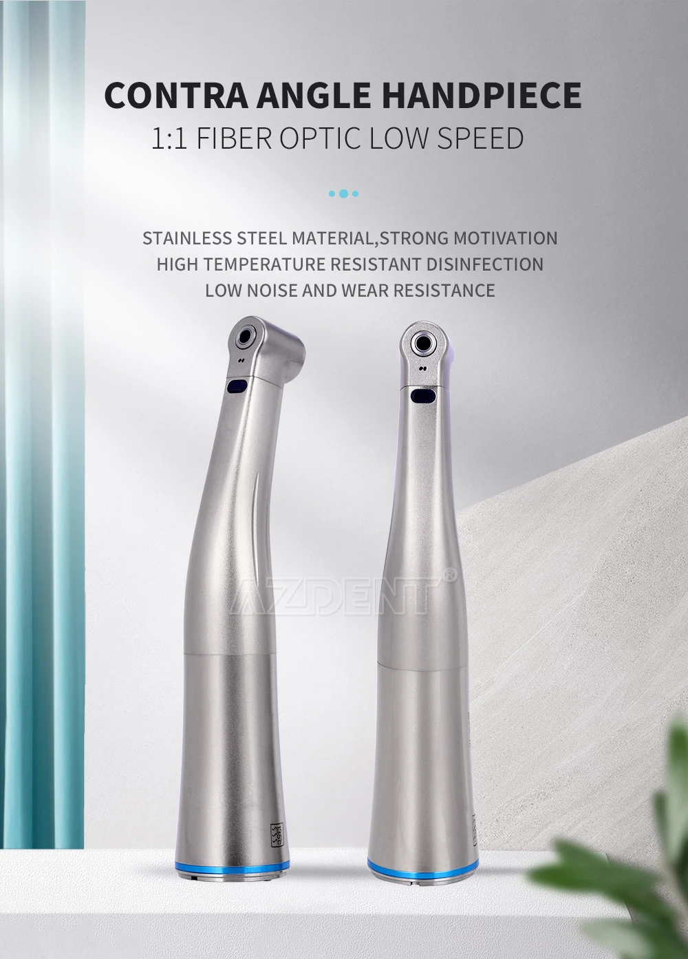 AZDENT Dental 1:1 LED-Glasfaser-Handstück, internes Wasserspray-Winkelstück, Druckknopfffutter, blauer Ring, Handstück mit niedriger Geschwindigkeit – Detail 2