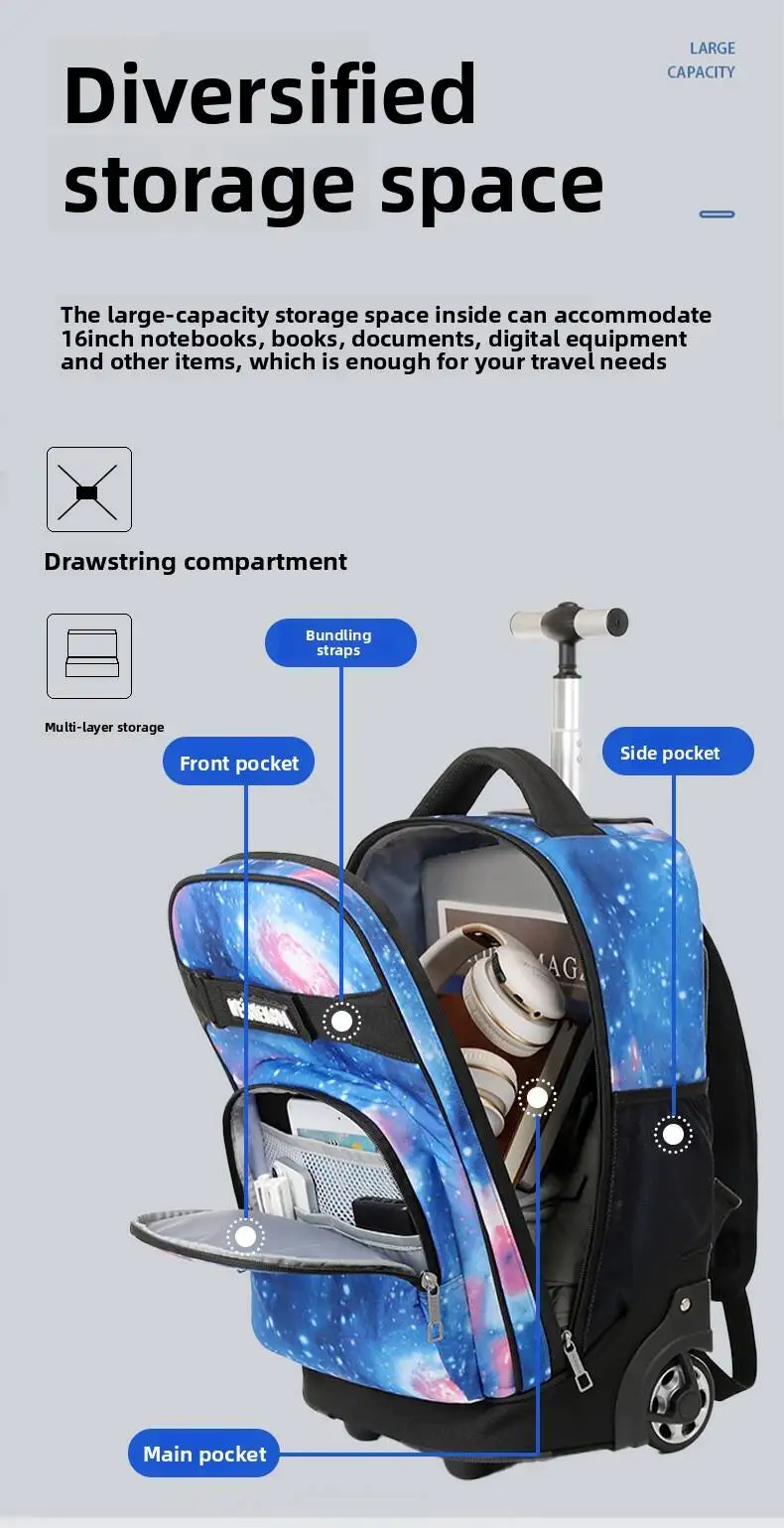 Children Wheeled backpack kids School bag wheels travel Trolley Luggage Bags for teenagers 18 inch School Rolling backpacks bag