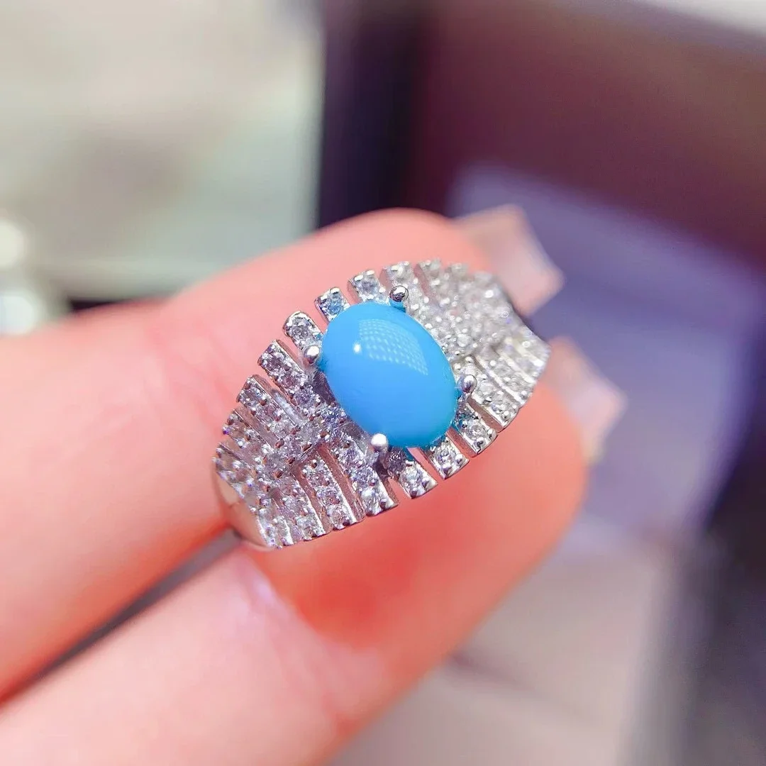 

Luxury 925 Silver Gemstone Ring 5mm*7mm Treated Turquoise Ring 18K Gold Plated Turquoise Jewelry with 18K Gold Plating