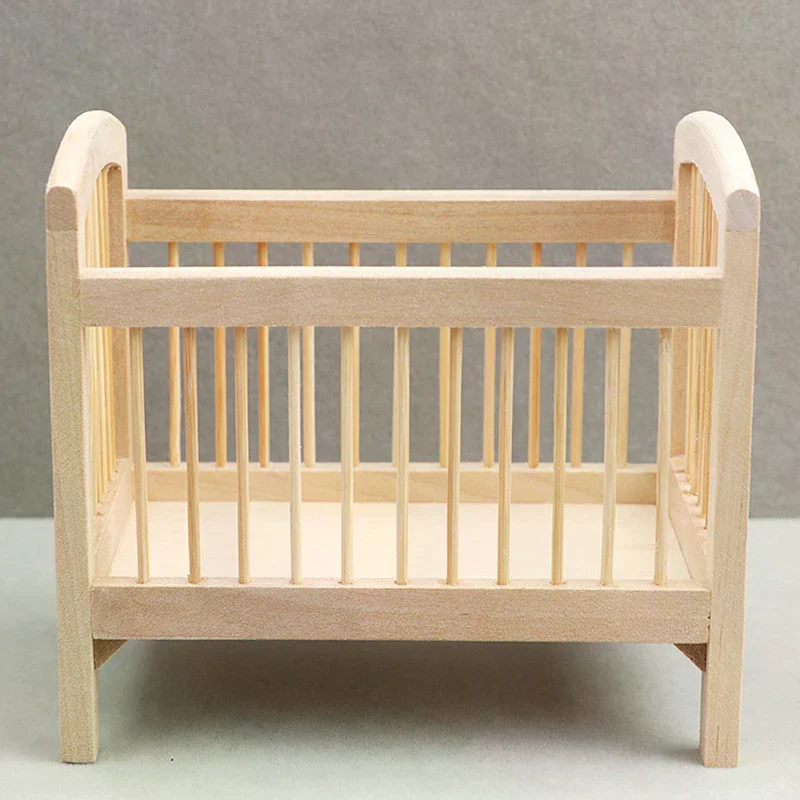 Furniture Accessories 1:12 Dollhouse Miniature Wood Baby Bed Simulation Bedroom Doll Model Doll House view 2