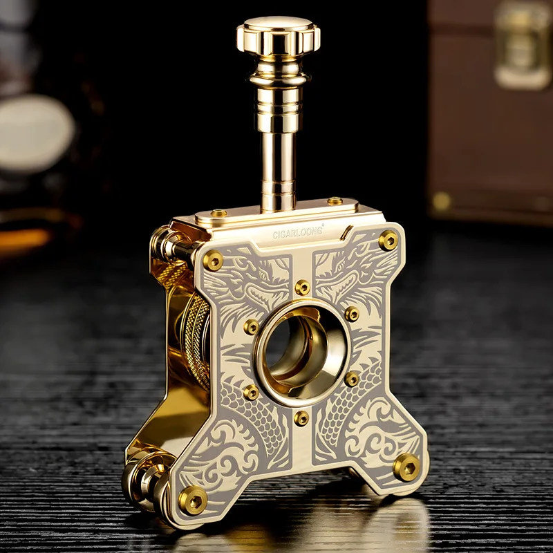 Cigar Cutter Metal Delicate Stainless Steel Luxury Desktop Cutter Large Caliber Hollow-Carved Smoking Accessory Gift Box