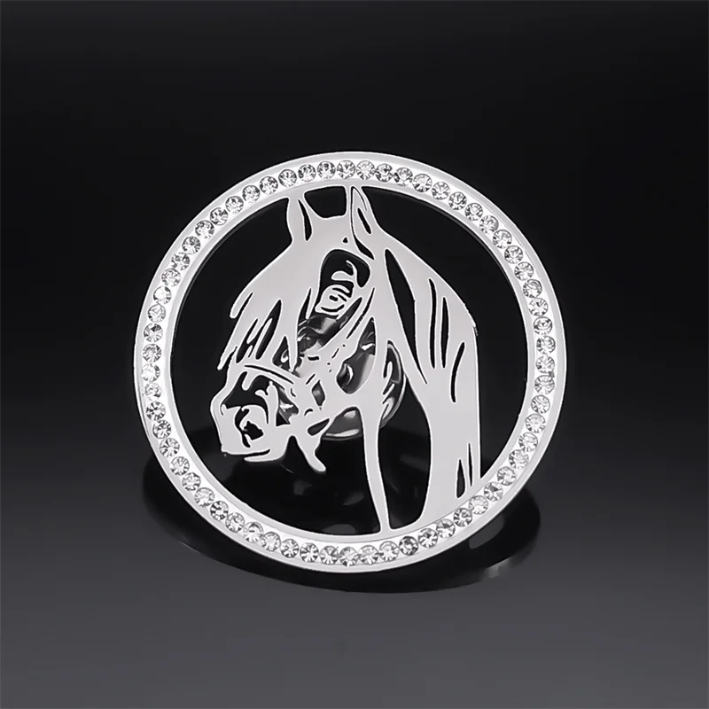 Fashion Horse Pins Badges Brooches for Men Women Crystal Stainless Steel Brooch Pin Birthday Gift Jewelry broche XS02