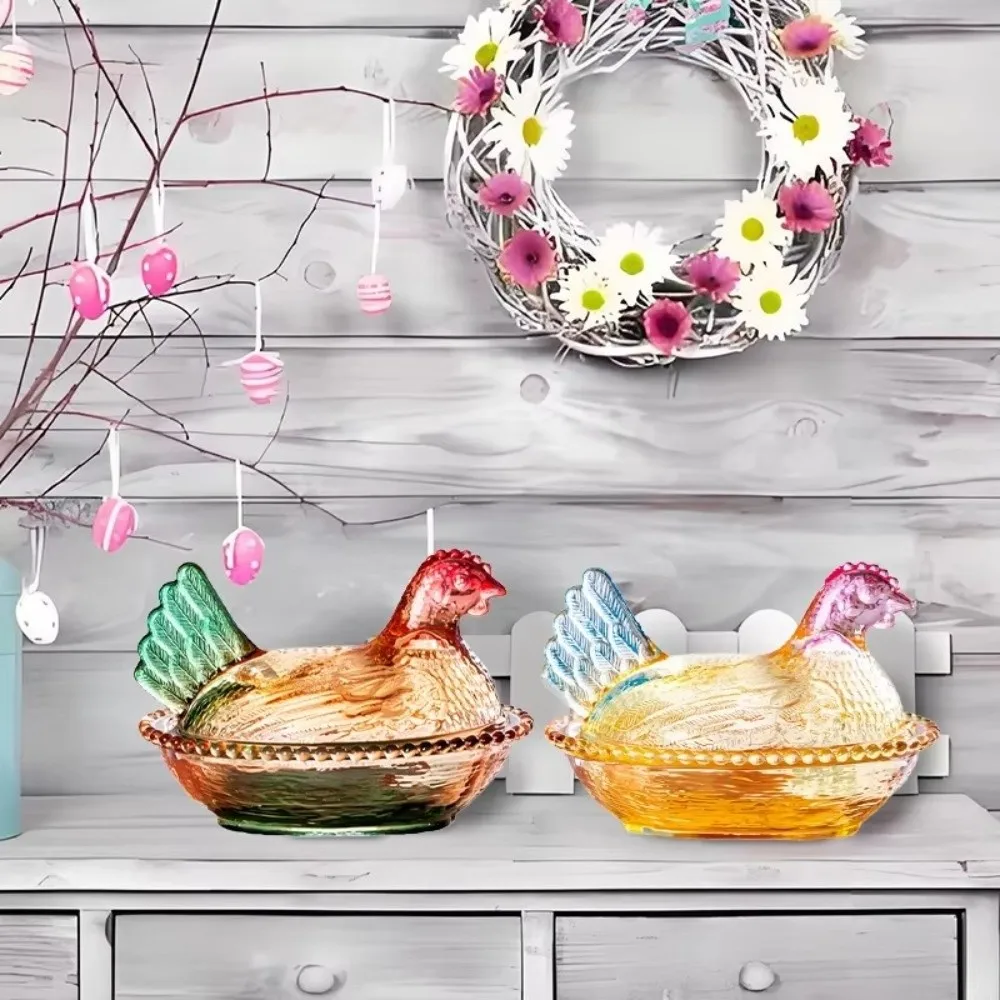 Vintage Acrylic Chicken Shaped Dish With Lid Hen on Nest Fruit Plate Candy Dish Table Decorations