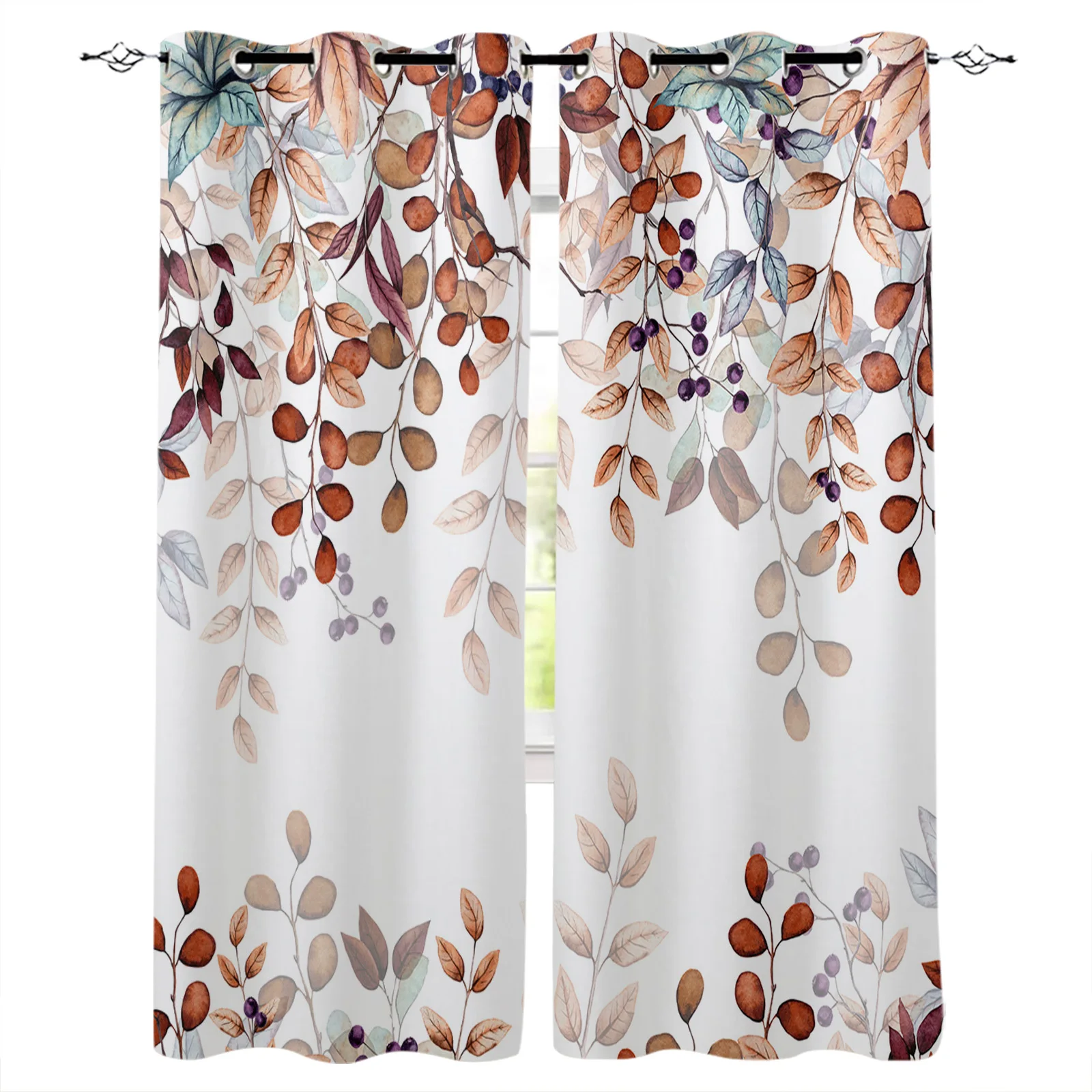 Autumn Branch Orange Blue Leaves Modern Hall Curtains for Living Room Girl Boy Bedroom Kitchen Long Window Curtain Cortinas