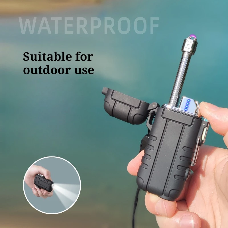 

Водонепроницаемая дуговая зажигалка с фонариком, гибким шлангом, USB-зарядкой, ветрозащитная, для кемпинга, походов, аварийного комплекта