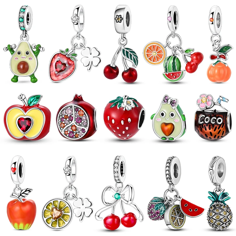Fruit Charm Bead 925 Silver Strawberry Cherry Avocado Pendant Fit Original Bracelet Diy Fashion Jewelry