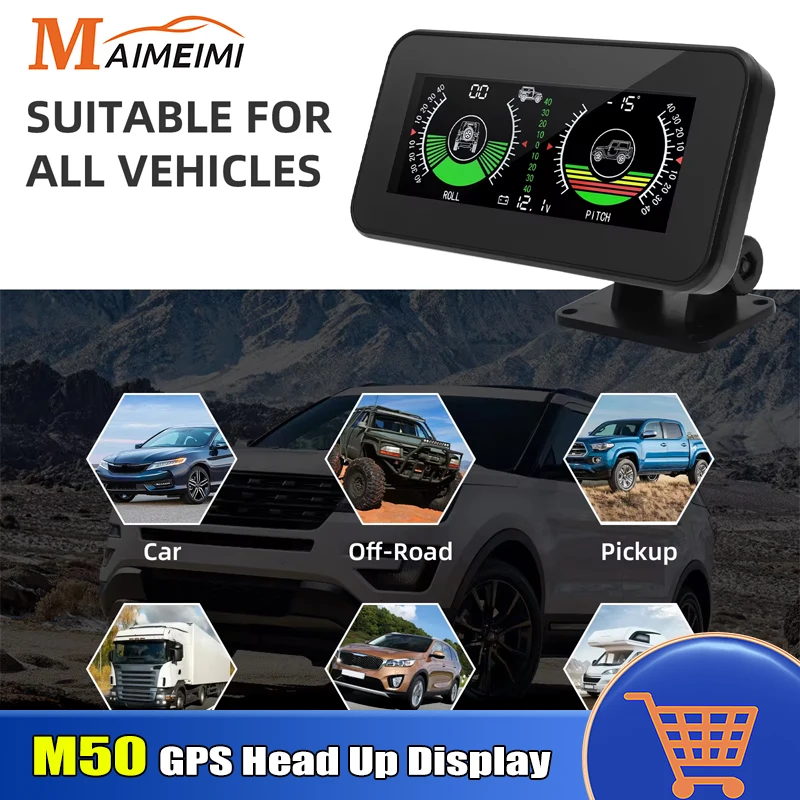 

M50 Head Up Display Car Inclinometer GPS Speedometer 4x4 Off Road Digital Car Inclinometer Level Tilt Gauge Speedometer Compass