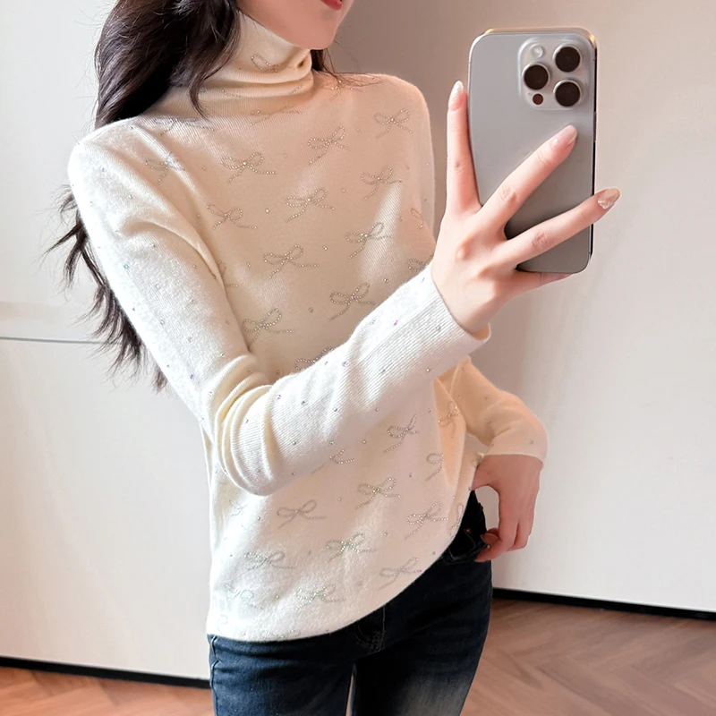 

Black,Korean,Style,Fall,Winter,Turtleneck,Sweater,Fashion,Sexy,Shiny,Diamonds,Bowknot,Women,Long Sleeve,Knitted,Tops,5110401