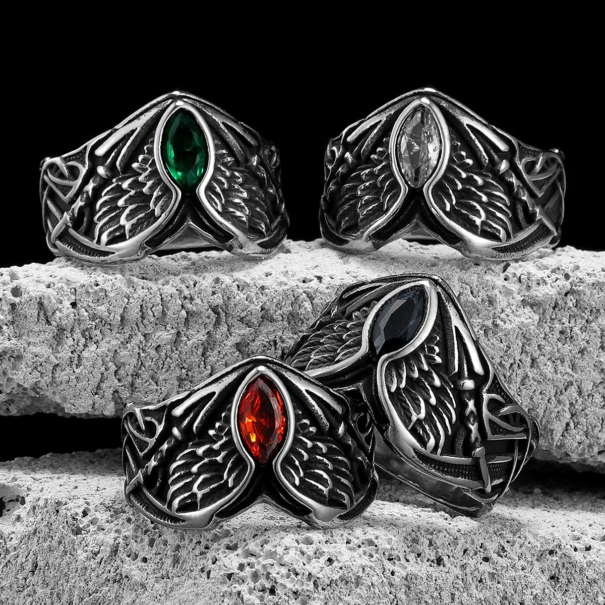 Fallen Angel Wings Gems Men Rings Stainless Steel Women Jewelry Vintage Punk Rock Cool Stuff Fashion Accessories Gift Wholesale