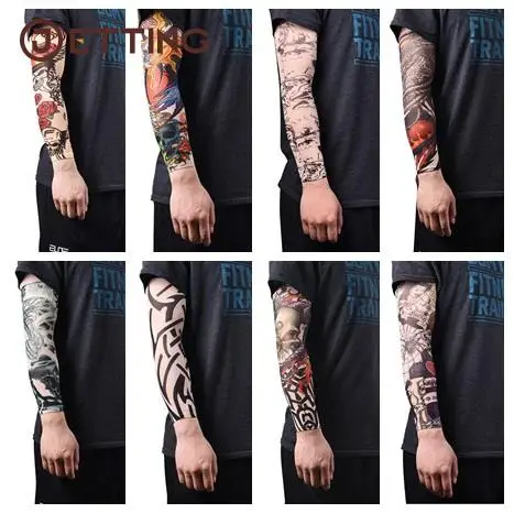 

Elastic Tattoo Sleeves Nylon Arm Warmer Stockings Temporary Tattoo Sleeves Sport Skins Sun Protective Men Seamless Fake Tattoo