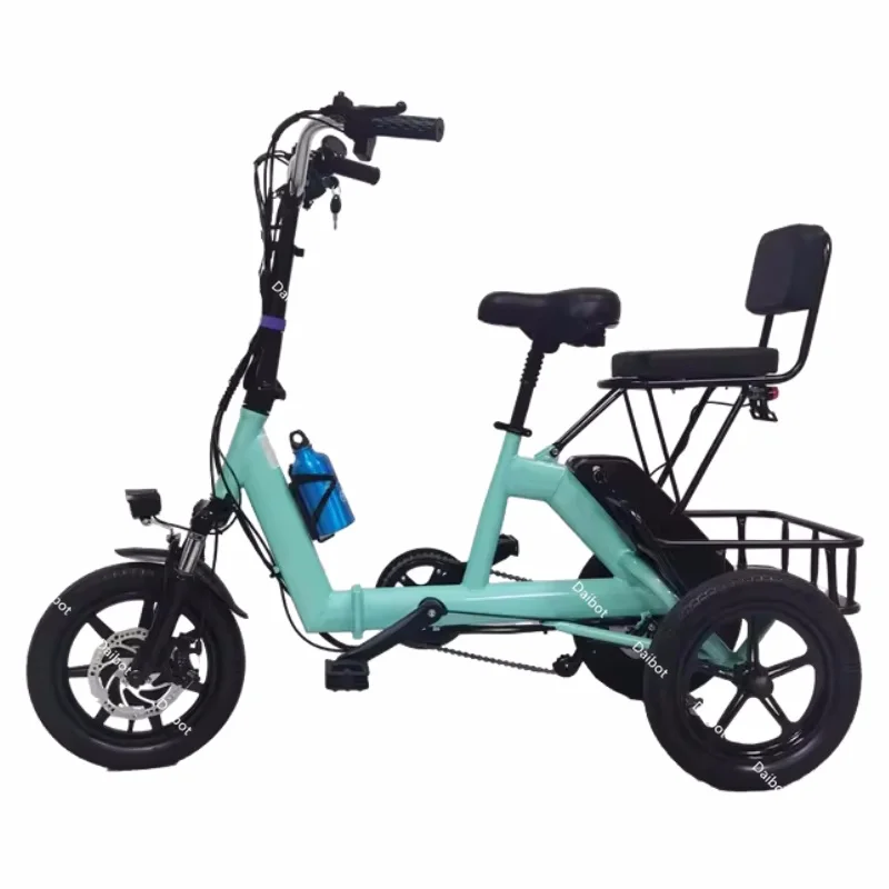 48V 350W Electric Folding Bike for Adults Women 14 Inch Three Wheel Electric Tricycle With Passenger Seat/Big Basket