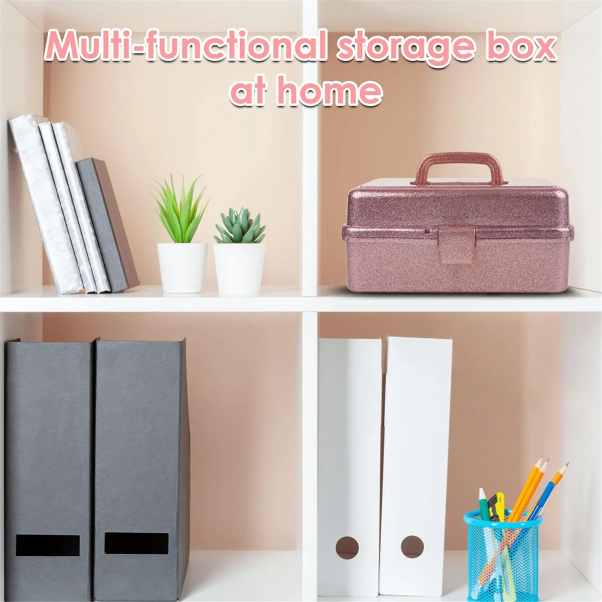 A48I Glitter Pink & Craft Tool Storage Box,3-Layer Stackable Carry Tackle Box Sewing Box Organizer for Art