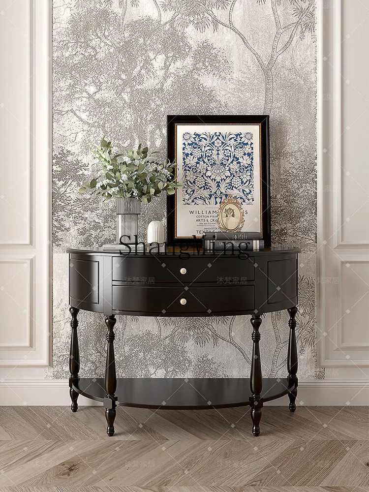 

FG all solid wood entrance cabinet retro entrance table simple living room foyer semi-round entrance decorative cabinet