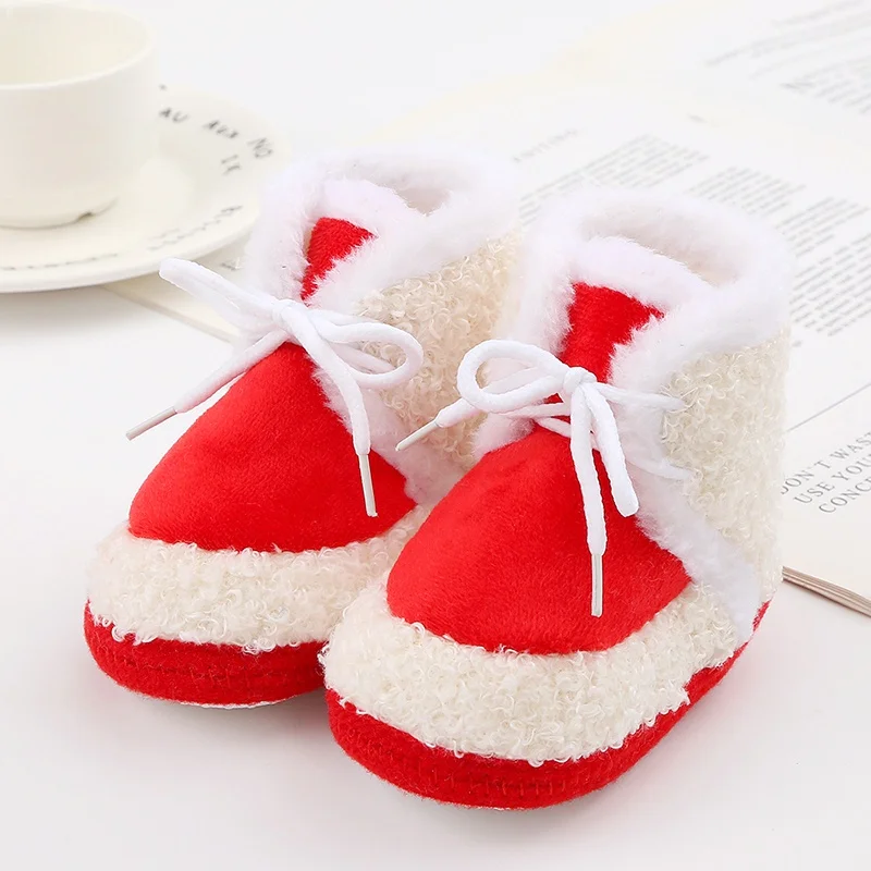 Korean Style Patchwork Plush Baby Shoes - Soft Sole, Cotton Padded, Lace-up Snow Boots for Adorable Boys and Girls 0-18M