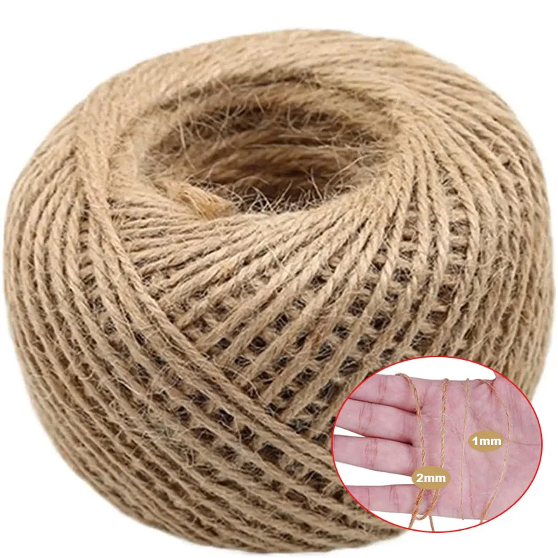 Natural Vintage Jute Rope, Cord String Twine, Burlap Ribbon, Crafts DIY, Sewing, Party, Wedding Gift, Wrapping Cords, 1mm, 2mm