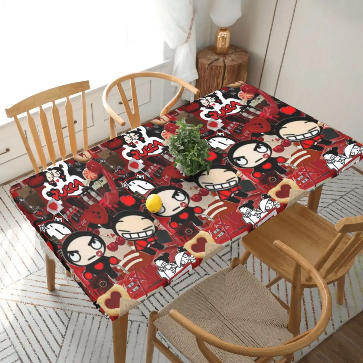 Pucca Love For You Red Custom Rectangular Tablecloth Waterproof Table Cover for Dining Events Table Cloth