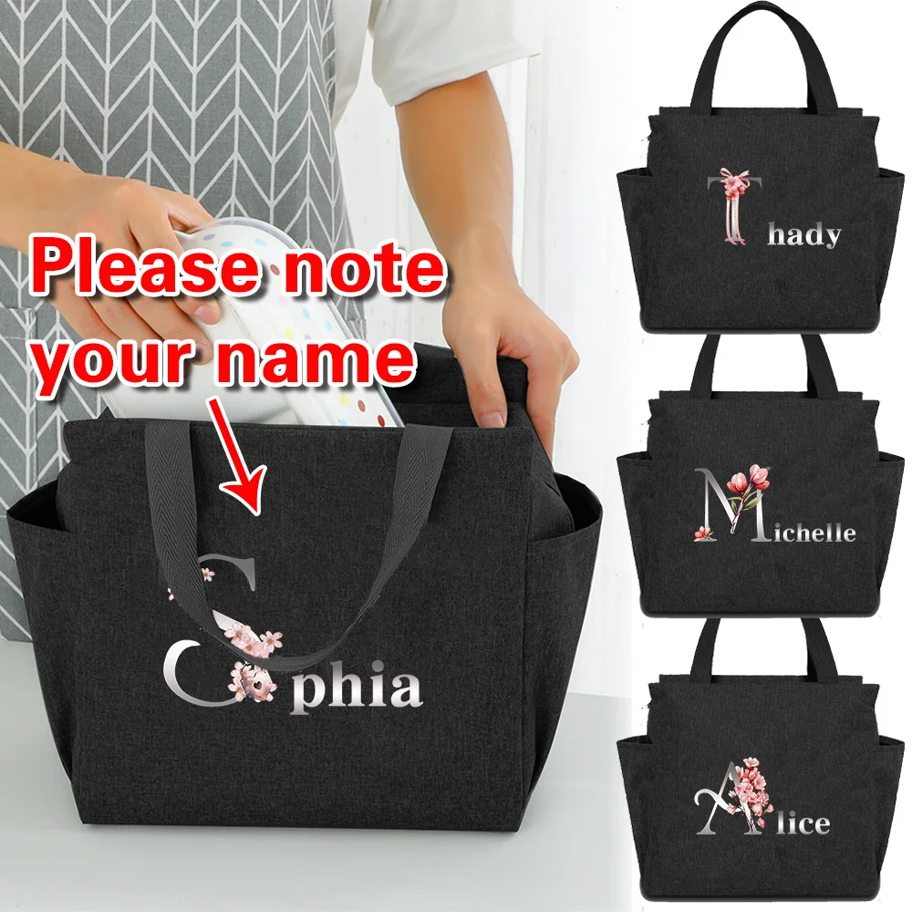Personalized Customized Name Lunch Box Reusable Picnic Tote Simple Zipper Thermal Lunch Bags Practical Student Lunch Box Bag