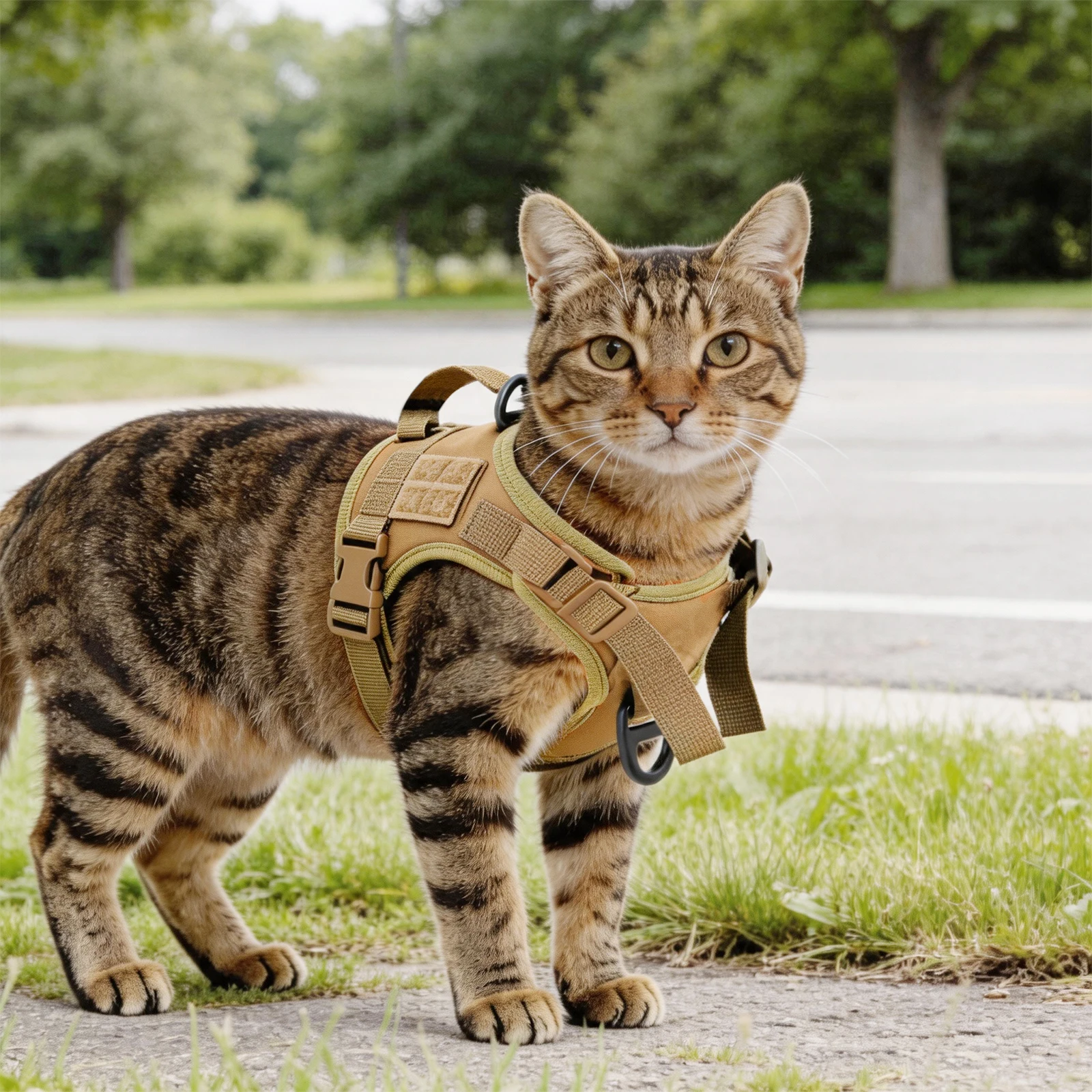 Taktische Katzengeschirrweste, verstellbar, für kleine Hunde, ausbruchsicher, weicher Netzgriff für Spaziergänge im Freien, Haustiertraining, Arbeit – Detail 1