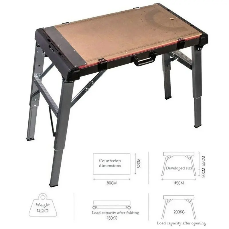 4-in-1 Multifunctional Aluminum Alloy Folding Workbench, Mobile Tool Table, Woodworking Workbench, Horse Stool, Handcart