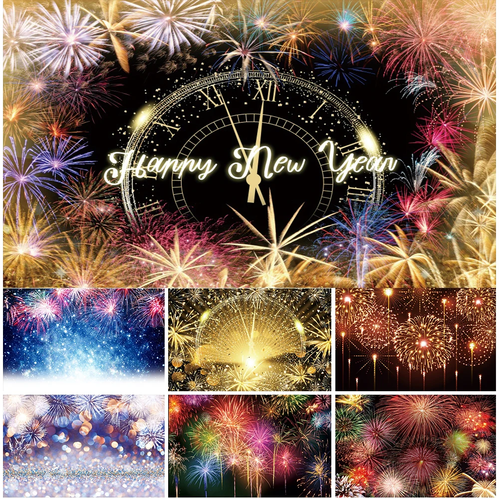 Laeacco 2026 سنة جديدة سعيدة الألعاب النارية خلفيات للتصوير الفوتوغرافي الشمبانيا المنزل حفلة راية الديكور عيد الميلاد خلفية الصورة