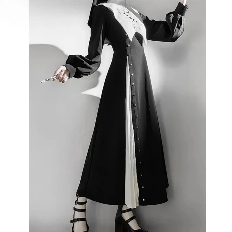

Halloween Costume Cosplay Set Long Sleeved Nun Dress Black and White Nun Lolita Dark Gothic Dress 2025 Hot Sale
