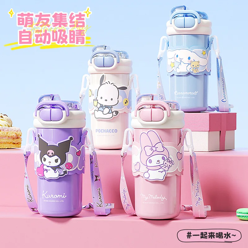 Термокружка Sanrio My Melody 520 мл из нержавеющей стали SUS 316 с ремешком для студентов, креативная бутылка для воды, подарок для девочек, новинка Y2K