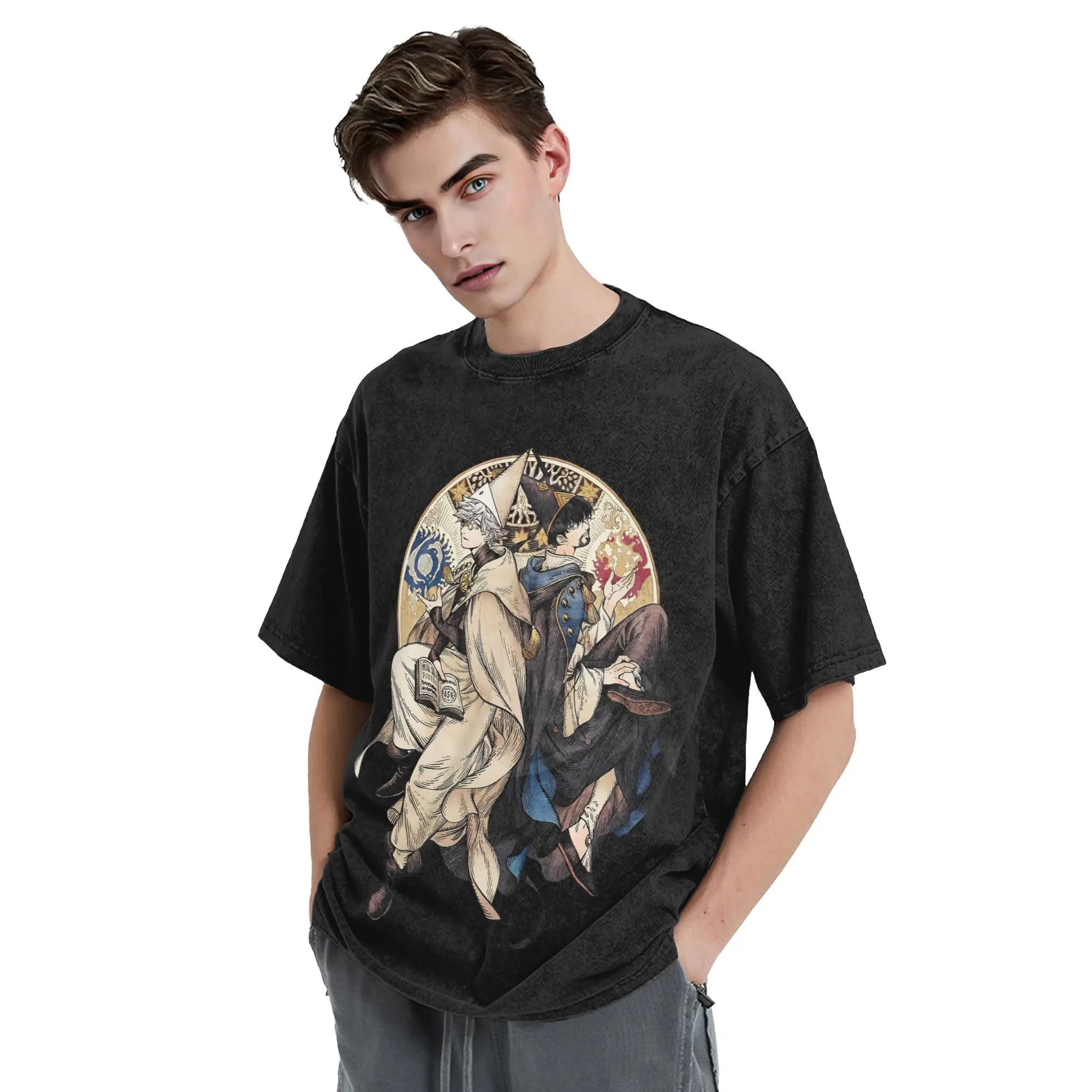 Olruggio And Qifrey Witch Hat Atelier Anime Washed T Shirts Streetwear  Retro T-Shirt Tees Men Women Short Sleeve Summer