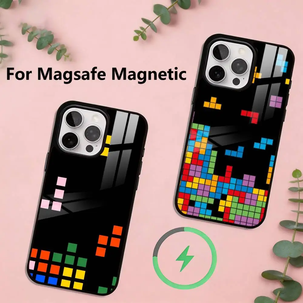 

Retro Tetris Pixel Art Phone Case For iPhone17,16,15,14,13,12,11 Plus,Pro Magnetic with Magsafe Wireless Charging