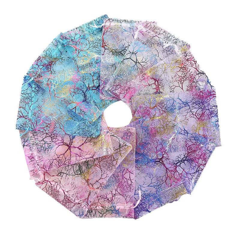 100pcs/lot 7x9, 9x12, 10x15 cm Colorful Coral Pattern White Organza Pouches Gauze Yarn Drawstring Gift Bags Candy Bag