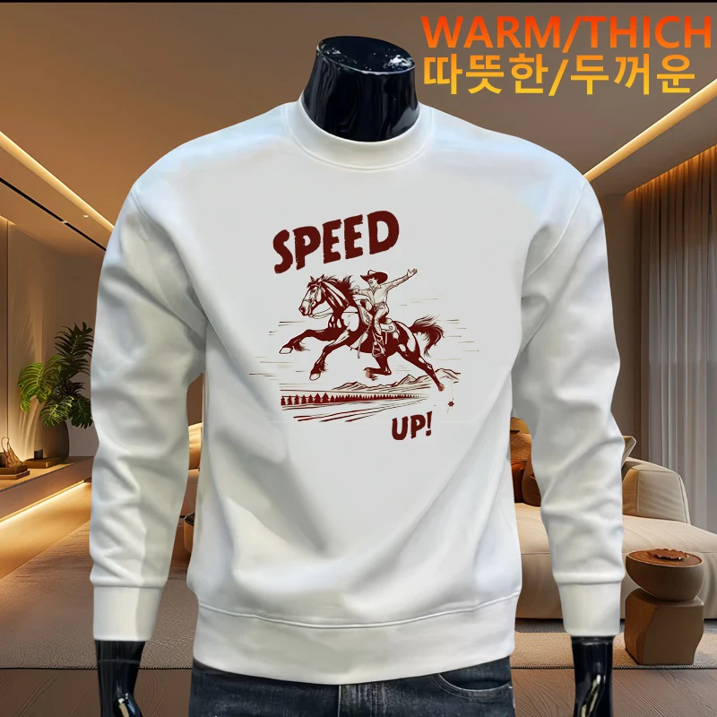 Men’s Thermal Sweatshirt Thick, Fleece-Lined Long-Sleeve T-Shirt for Winter American-Style Trendy Printed Top Men Clothing 2026