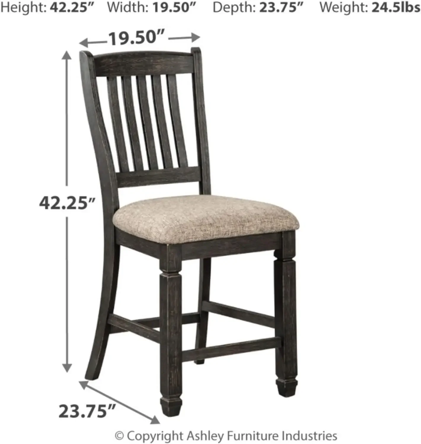 Tyler Creek Farmhouse 24.38" Counter Height Upholstered Barstool, Set of 2, Almost Black