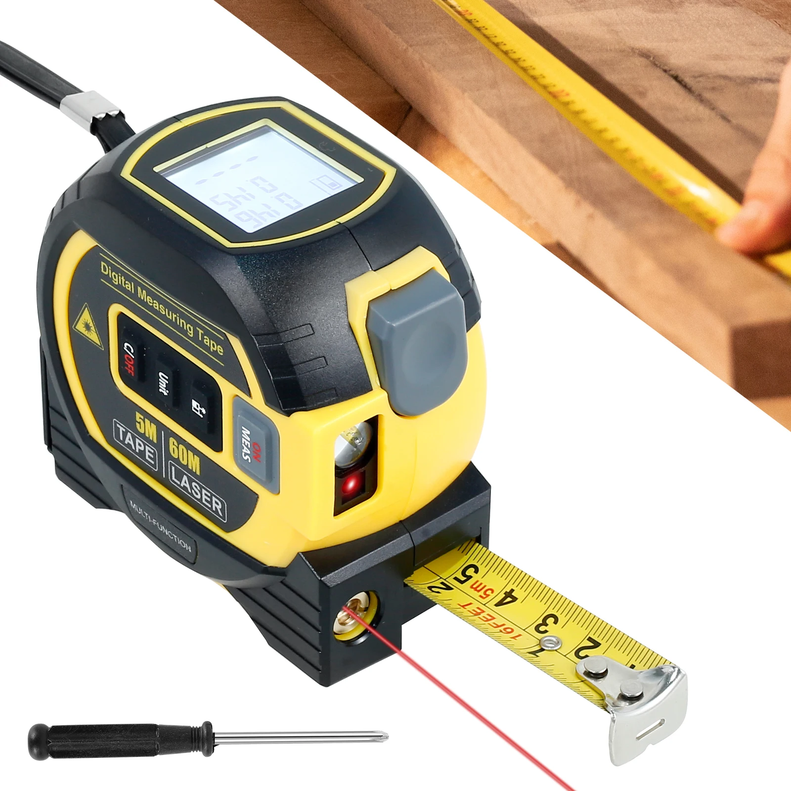 Laser Tape Measure Meter Building Measurement Device 3in1 Laser Rangefinder 5M Tape 60M Laser Measure Personalized Tape Measure