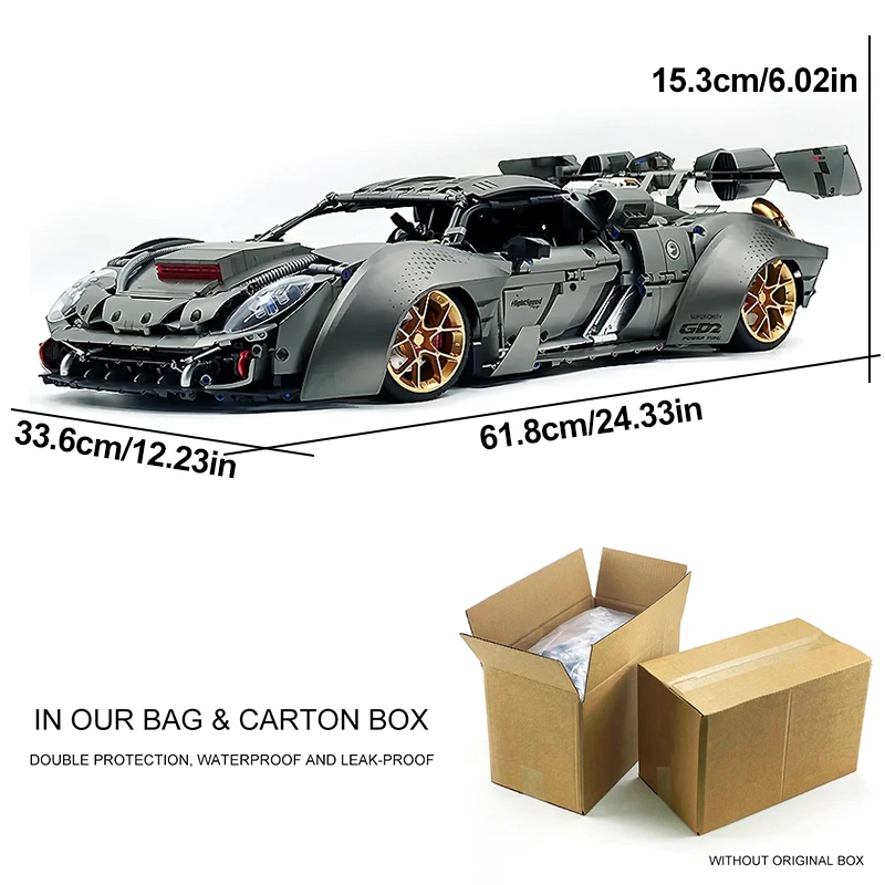 GULY 10629 1:8 RC placage métallique gris course Hypercar modèle bloc de construction technique bricolage Puzzle jouets cadeau de noël enfants adultes