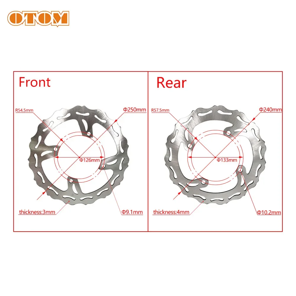 OTOM Motocross 240/250mm Front Rear Brake Disc Steel Brake Rotor For KAWASAKI KX125 KX250F KLX450R SUZUKI RMZ250 Bike Brake Disc