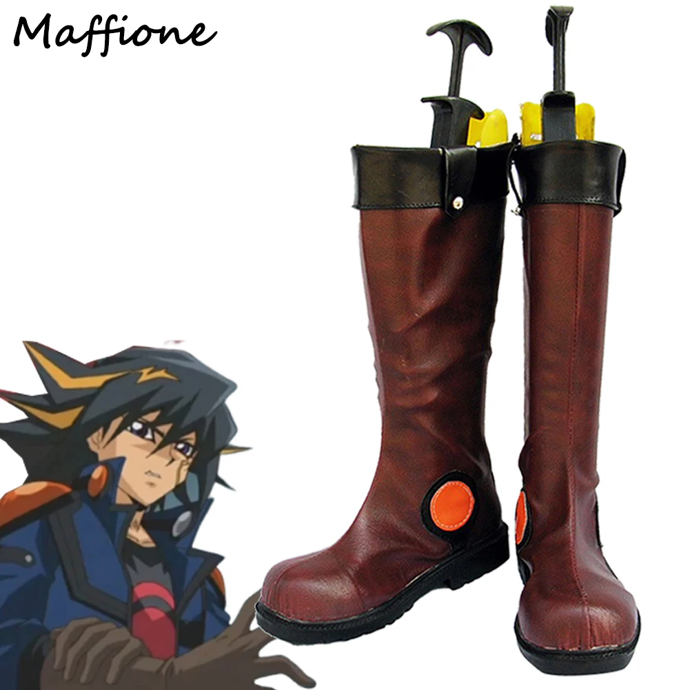 

Yusei Fudoh Cosplay Boots Costume Accessories Anime Game Yu Gi Oh Disguise Roleplay Fantasia Long Brown Shoes Footwear Halloween