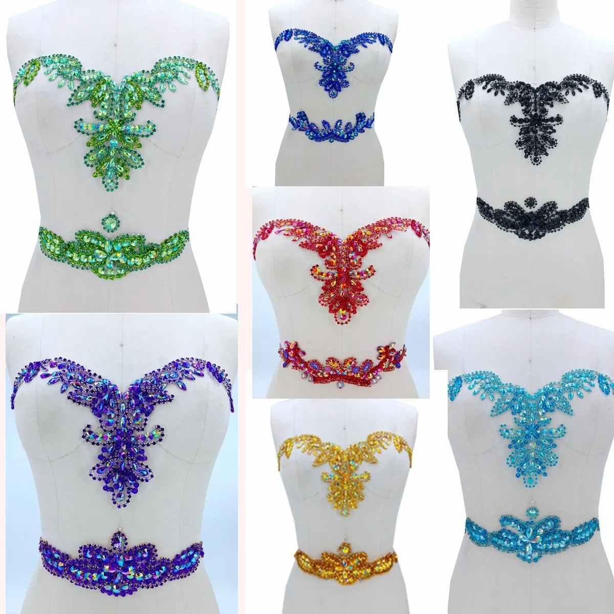 

11 Colors Evening Dress Sweetheart Collar Belts Set Clothing Accessories Hand-Beaded Sequin Rhinestone Trim Luxury Embellishment